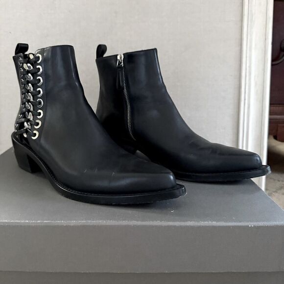 Alexander McQueen black leather cowboy booties with silver hardware 38.5 - Picture 1 of 16